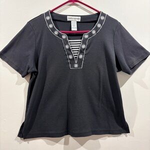 Cathy Daniels Black Embroidered Women's Top